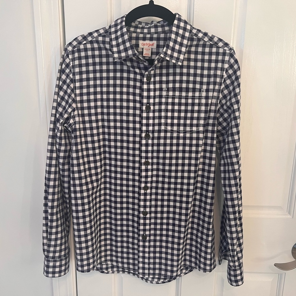 Cat & Jack Boys Navy Checkered Shirt, Size Large